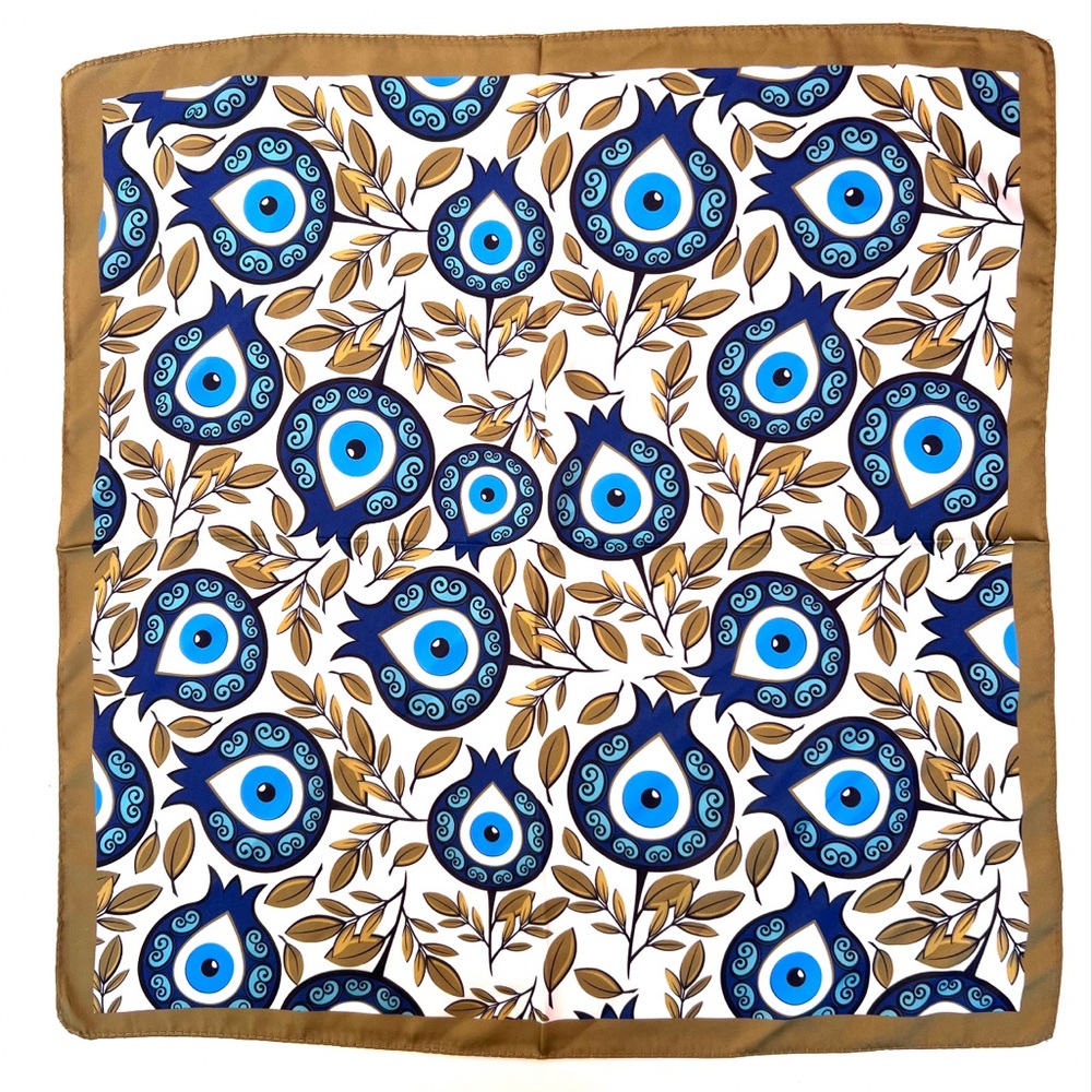 Evil Eye Good Luck Tulip Scarf, 18”x18”